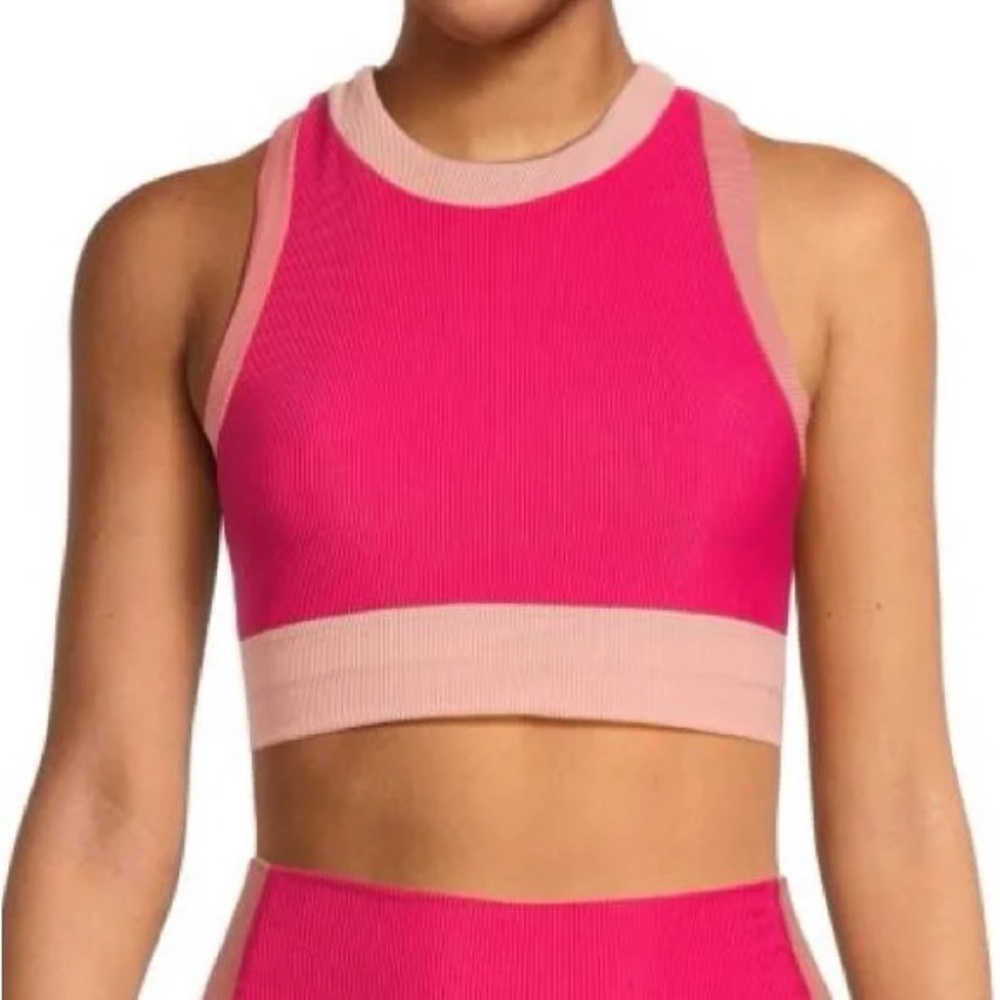 Beach Riot Pink Colorblock Sports Bra